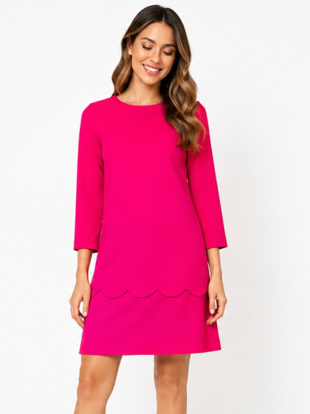 Kate Spade Pink Scallop Shift Dress Size 2 Hot Pink Mini Dress Preppy Classic